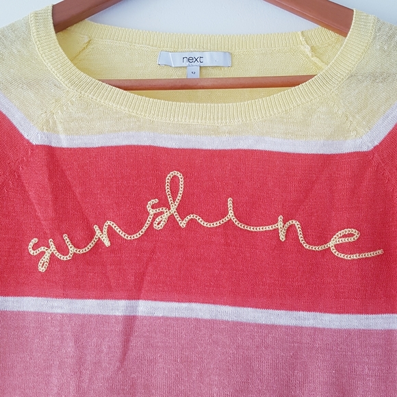 NEXT Colour Block Short Sleeve Linen Blend Top - Picture 2 of 8